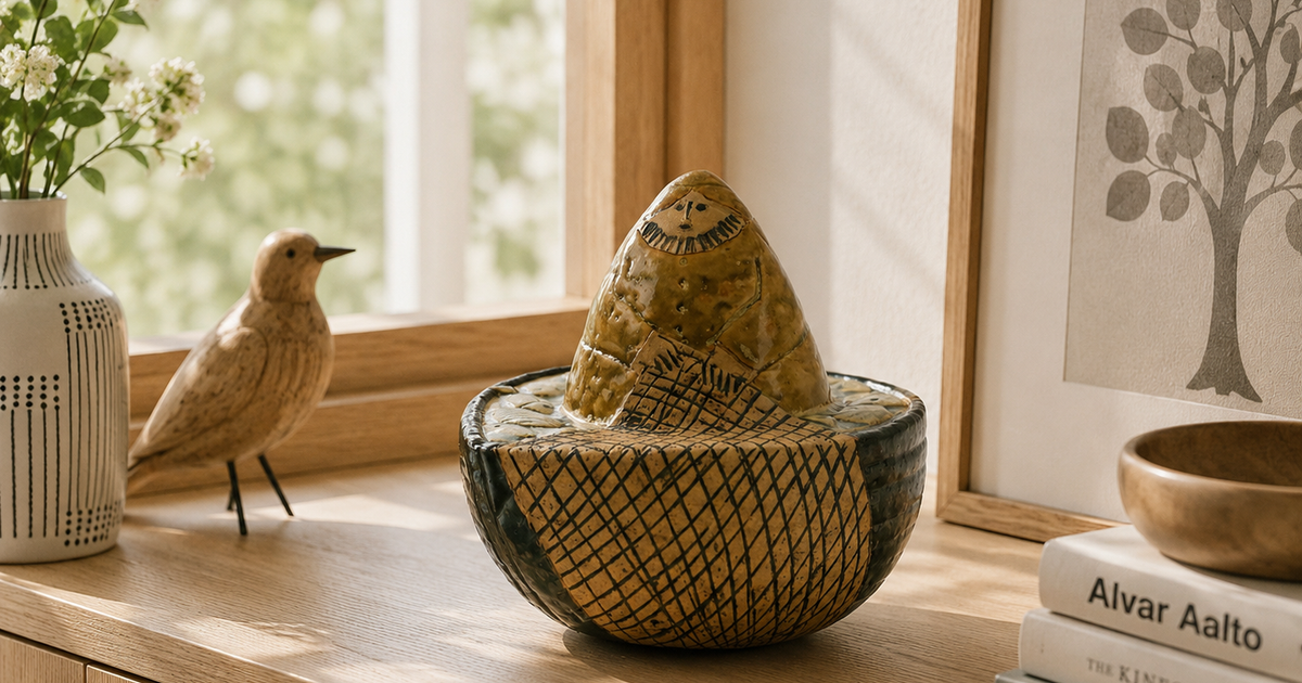 ヴィンテージ リサ・ラーソン 漁師（Fiskare i båt）のオブジェ 茶色の