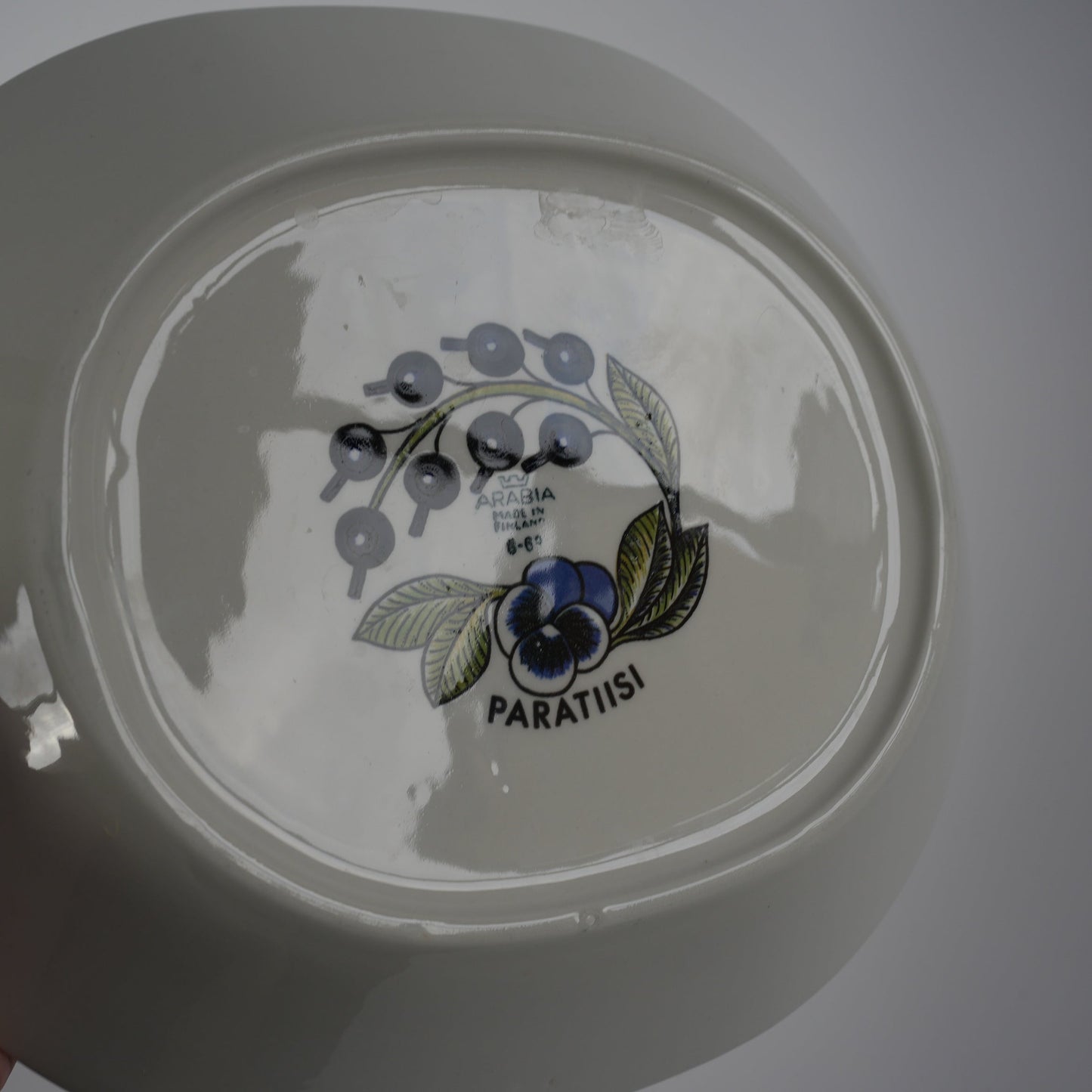 希少サイズ【ヴィオラロゴ】アラビア（ARABIA）パラティッシ（Paratiisi）深皿 スープ皿25cm 裏面（バックスタンプ）