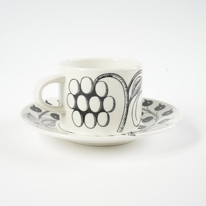 初期モデル アラビア（ARABIA）パラティッシ（Paratiisi）ブラック ティーカップ＆ソーサー - 側面