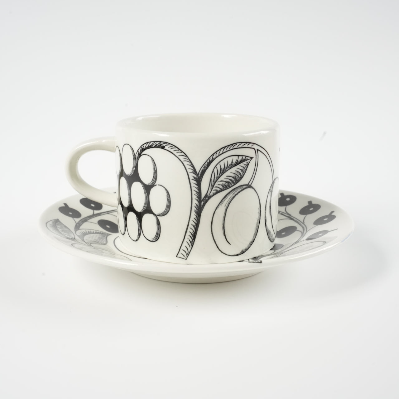 初期モデル アラビア（ARABIA）パラティッシ（Paratiisi）ブラック ティーカップ＆ソーサー - ディテール 1