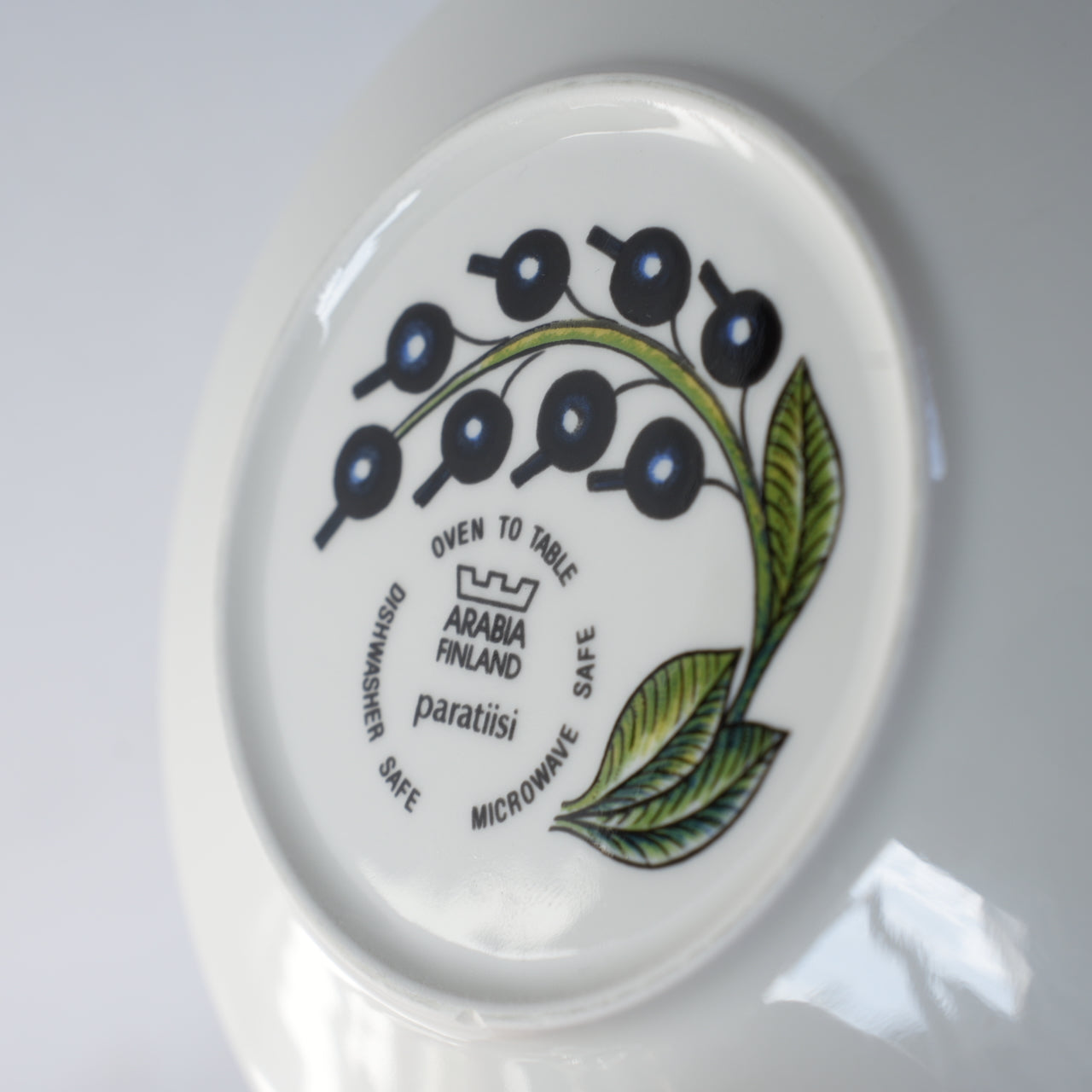 訳あり 1988年製 旧ロゴカラー アラビア（ARABIA）パラティッシ（Paratiisi）ティーカップ＆ソーサー（大サイズ） 裏面（バックスタンプ）