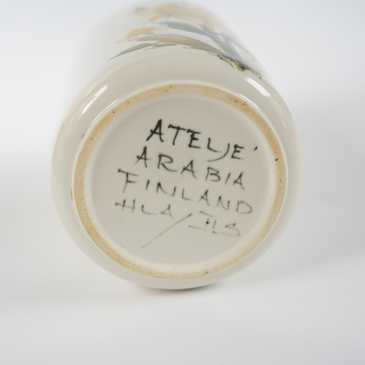 ARABIA ヒルッカ・リーサ・アホラ（HLA）黄色い花 筒形フラワーベース ATELJÉ 底面のサイン
