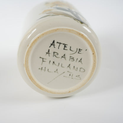 ARABIA ヒルッカ・リーサ・アホラ（HLA）黄色い花 筒形フラワーベース ATELJÉ 底面のサイン