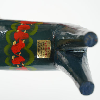 訳あり ヴィンテージ ダーラナホース 青×クルビッツ手描き 17cm 縦長フォルム 木製 スウェーデン民族工芸 詳細14