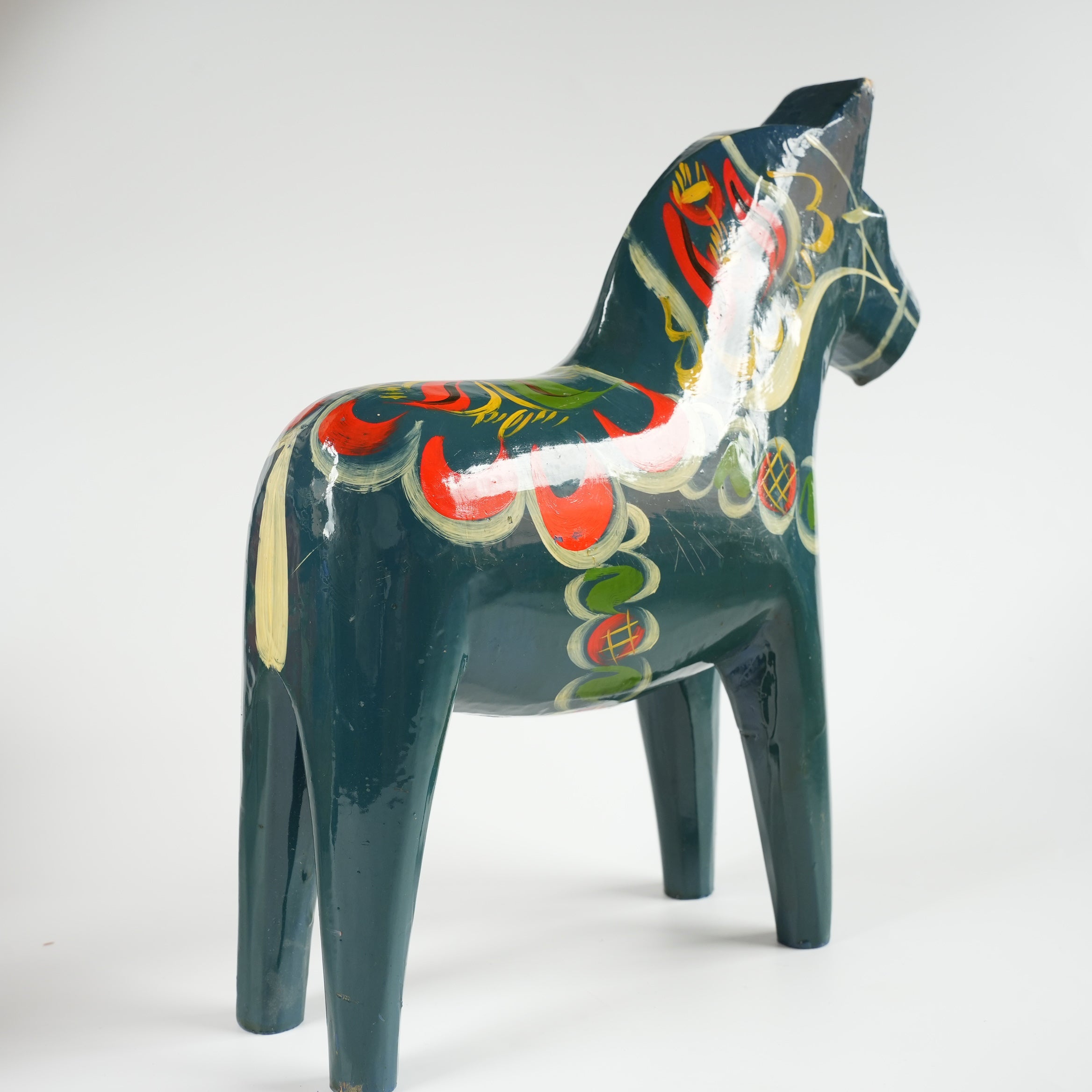 ヴィンテージ ダーラナホース 青×クルビッツ手描き 26cm 縦長フォルム