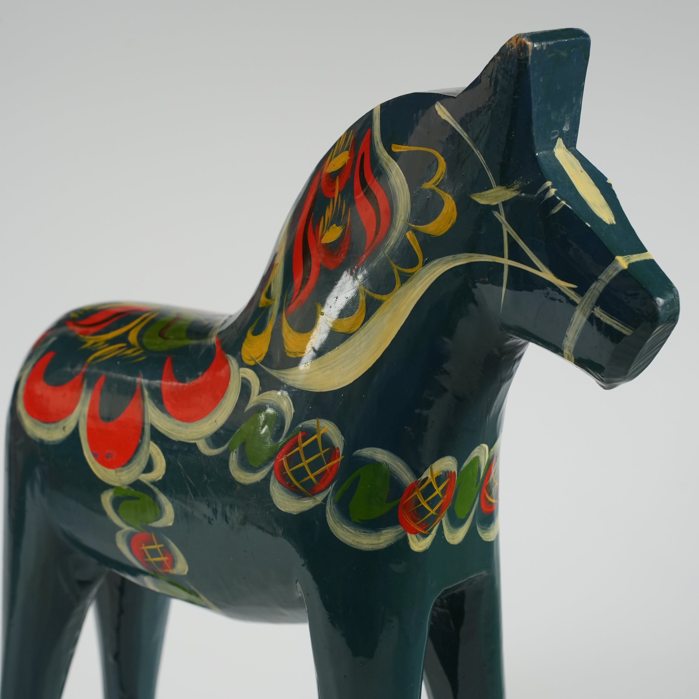 ヴィンテージ ダーラナホース 青×クルビッツ手描き 26cm 縦長フォルム