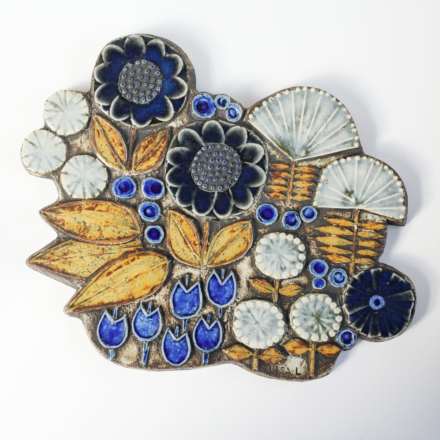 希少 リサ・ラーソン グスタフスベリ 花のレリーフ陶板 - Lisa Larson - 北欧食器タックショミュッケ