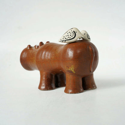 リサ・ラーソン グスタフスベリ 大きな動物園（Stora Zoo）カバと小鳥（Flodhäst med Fåglar） - デザイン・柄の詳細