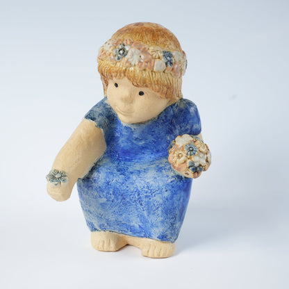 希少 リサ・ラーソン フリーランス作品 花を摘む青い服の少女 - Lisa Larson - 北欧食器タックショミュッケ
