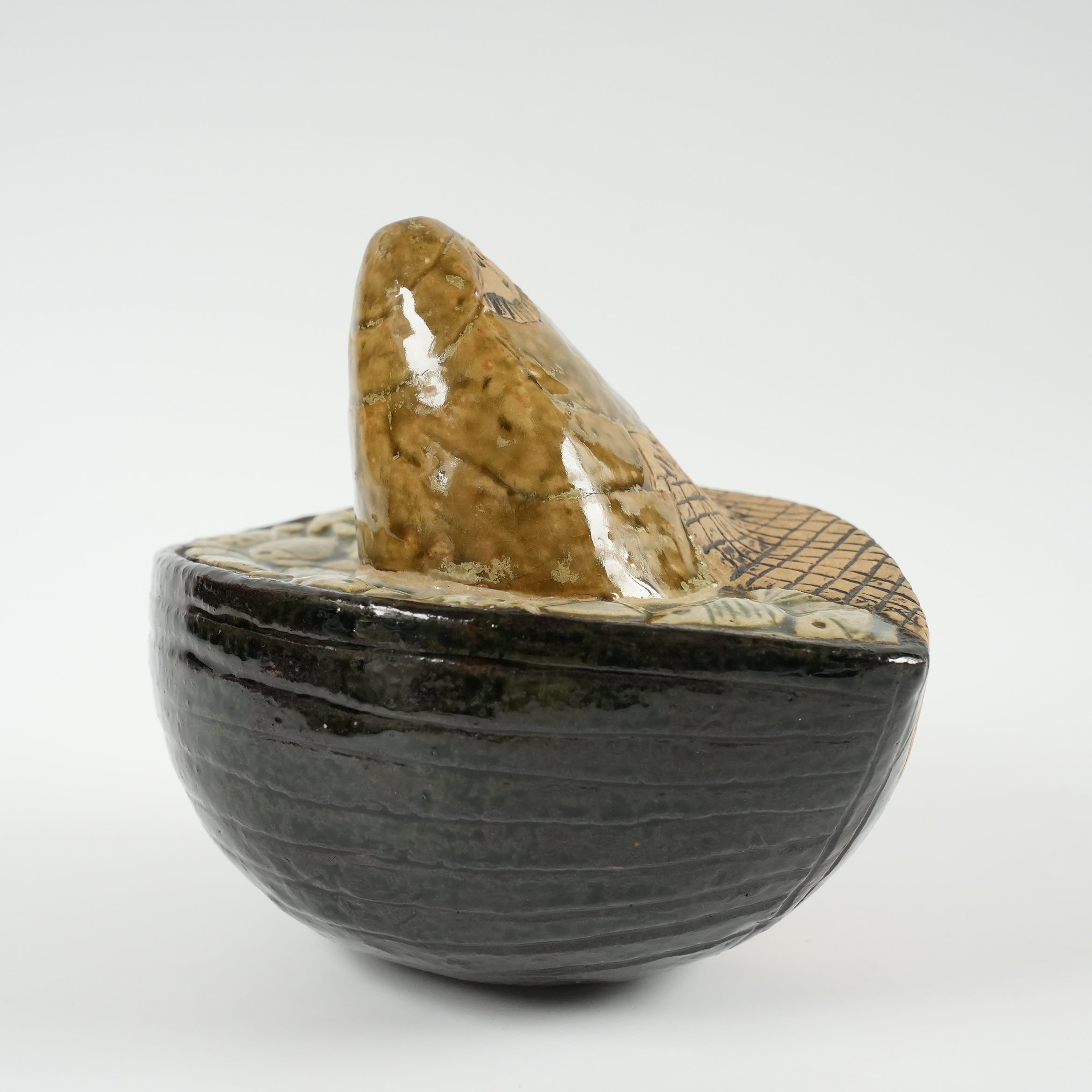 ヴィンテージ リサ・ラーソン 漁師（Fiskare i båt）のオブジェ 茶色の