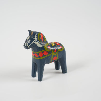 ヴィンテージ ミニ ダーラナホース ダーラヘスト ネイビーブルー×クルビッツ手描き 珍しい色の作品 スウェーデン民族工芸 詳細8