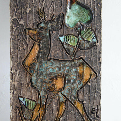 ティルグマン窯「鹿と草木」の陶板 陶板 Tilgmans Keramik   